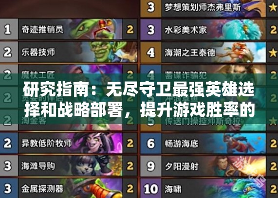 研究指南：无尽守卫最强英雄选择和战略部署，提升游戏胜率的关键因素