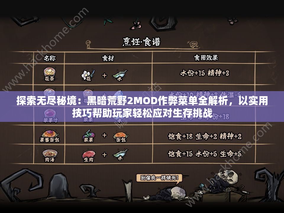 探索无尽秘境：黑暗荒野2MOD作弊菜单全解析，以实用技巧帮助玩家轻松应对生存挑战