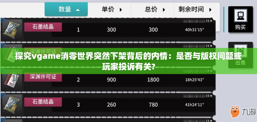 探究vgame消零世界突然下架背后的内情：是否与版权问题或玩家投诉有关?