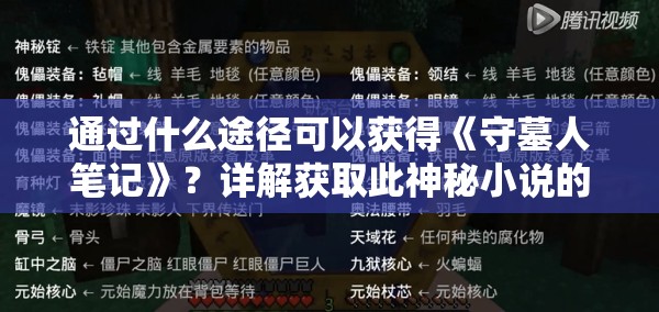 通过什么途径可以获得《守墓人笔记》？详解获取此神秘小说的方法与技巧