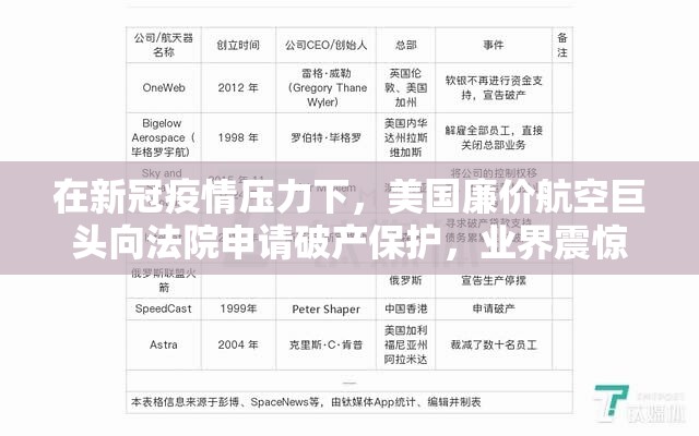 在新冠疫情压力下，美国廉价航空巨头向法院申请破产保护，业界震惊