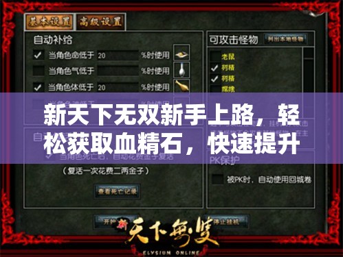 新天下无双新手上路，轻松获取血精石，快速提升实力全攻略