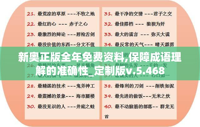 新奥正版全年免费资料,保障成语理解的准确性_定制版v.5.468