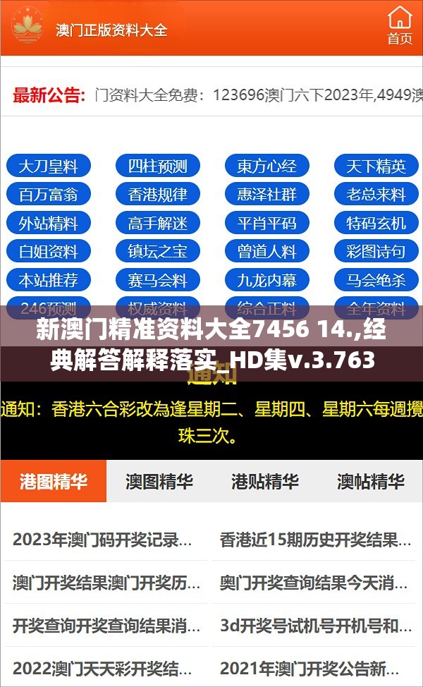 新澳门精准资料大全7456 14.,经典解答解释落实_HD集v.3.763