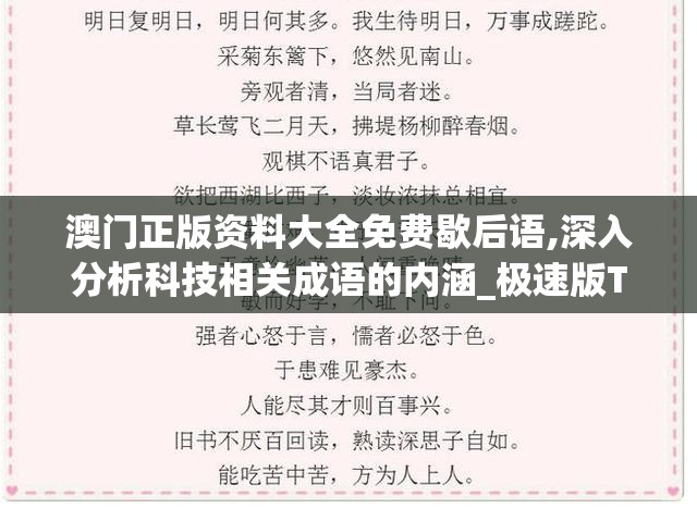 澳门正版资料大全免费歇后语,深入分析科技相关成语的内涵_极速版Timiv.1.936