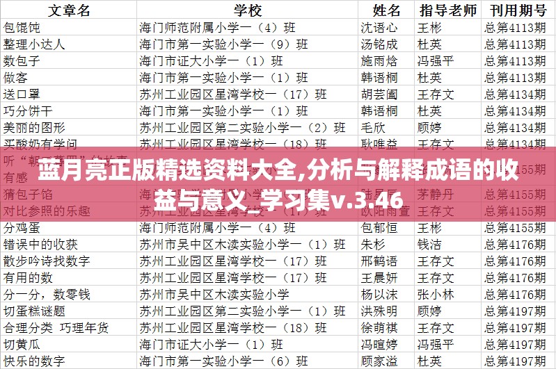 蓝月亮正版精选资料大全,分析与解释成语的收益与意义_学习集v.3.46