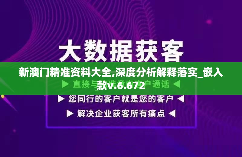 新澳门精准资料大全,深度分析解释落实_嵌入款v.6.672