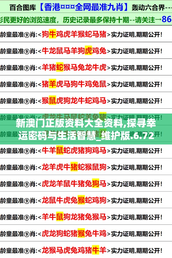 新澳门正版资料大全资料,探寻幸运密码与生活智慧_维护版.6.720